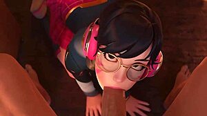 Deep throat sucking and facial in schoolgirl costume