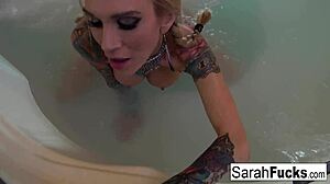 Steamy bath time sex with a horny blonde called Sarah