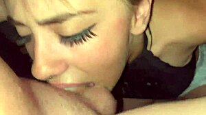 A person who likes cum vomits while giving a blow job