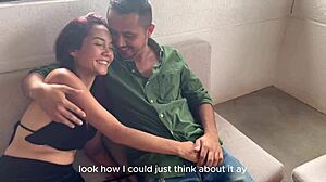 Skinny agent seduces clients with big tits and pussy