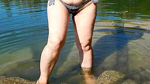 Public exhibition of a hairy mature wife outdoors