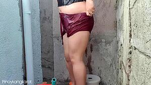 A blonde Filipina gets a bath intercom scene with a facial and a cum in mouth shot
