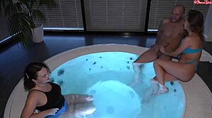 Married couple and hot milf have fun in the jacuzzi