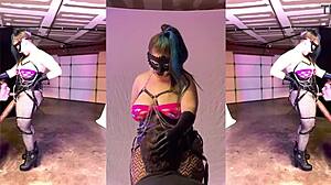 A BDSM scene with a mistress who humiliates, teases and flogs her slave