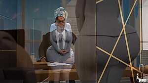 Boss in 3D cartoon interrogates his thick Jewish secretary
