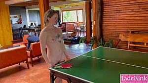 Anime beauty gets her big clit teased before rough sex in bondage ping pong game