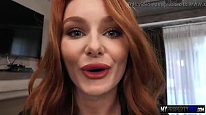 Redhead Lacy Lennon gets her small tits and pussy fingered by tenant