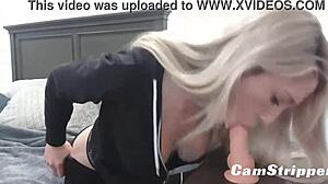 Blonde babe sucks on a toy
