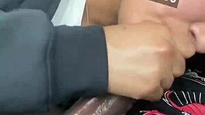 Amateur teen sucking on big black cock in car