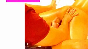 Asian matxa gives a sensual massage to a shaved pussy