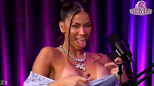 Funk singer's sensual breast play and tongue techniques