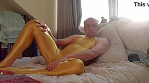 Shiny spandex solo performance caught on webcam