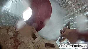 Steamy shower action with Christy Dahlia and Ivan