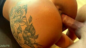 Inked babe releases gas from her vagina when you expose your penis