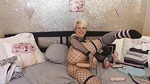 Lola's explicit conversation and obedience in fishnet lingerie